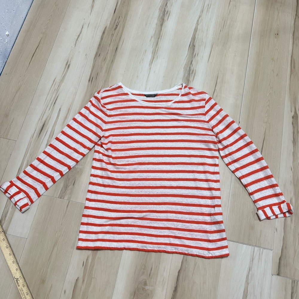 Massimo Dutti Linen Top Orange And White Stripe Size L Fits Like M Relaxed Linen